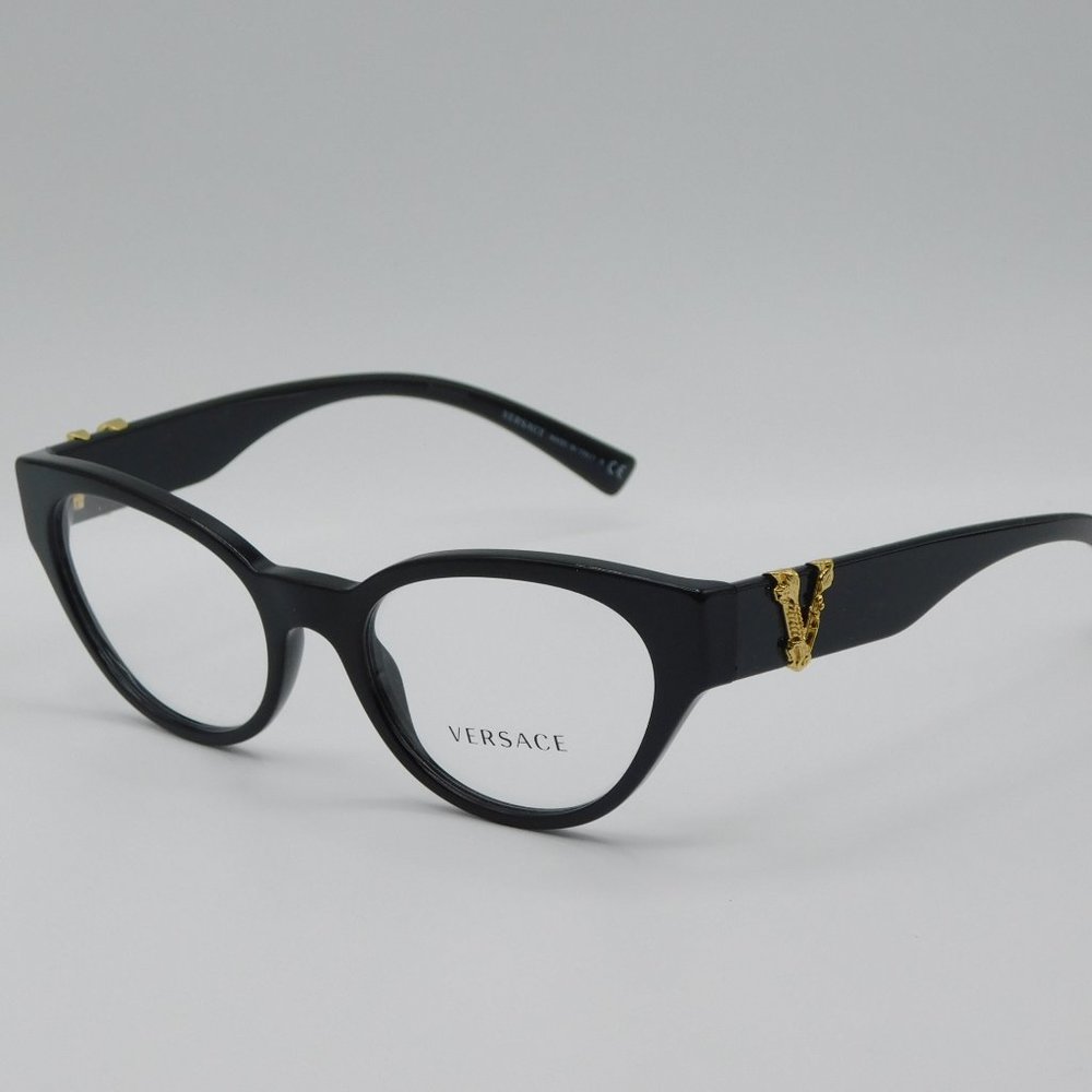 NEW VERSACE VE3282 GB1 BLACK CAT EYE WOMEN AUTHENTIC EYEGLASSES 53-19-140 - Picture 3 of 11